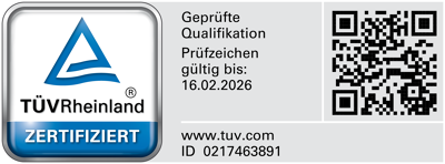 Das TÜV Zertifiziert Prüfzeichen Signet für die besandenen Prüfungen für den Fachberater Smart Home von Ilia Drabkin.